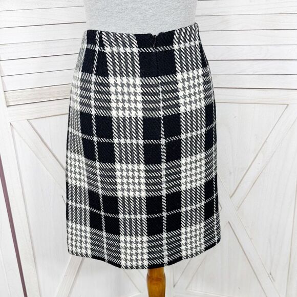 Eddie Bauer Plaid Wool Blend Tweed Pencil Skirt Black White 8 Tall - Picture 4 of 11